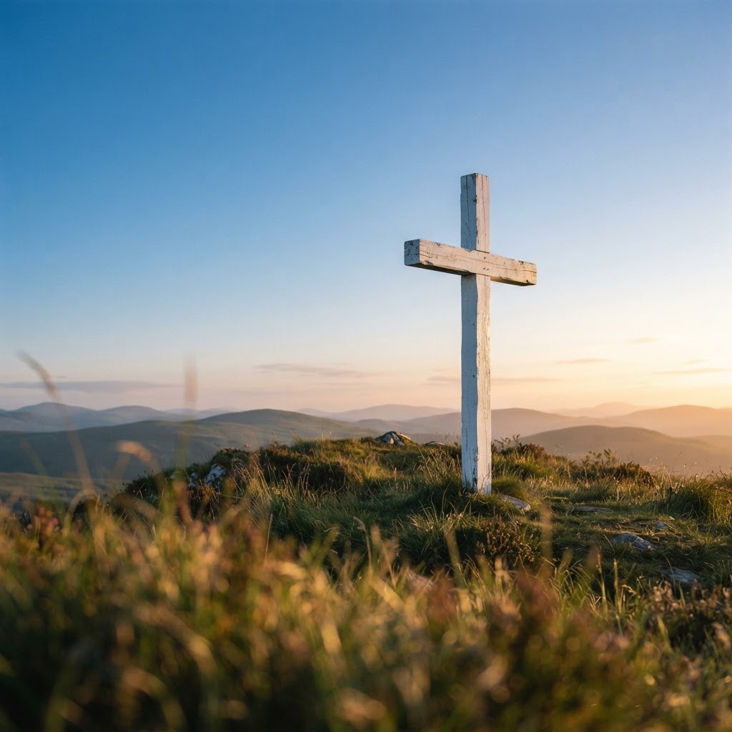 White cross on hilltop at dawn — Anglican Care faith foundation