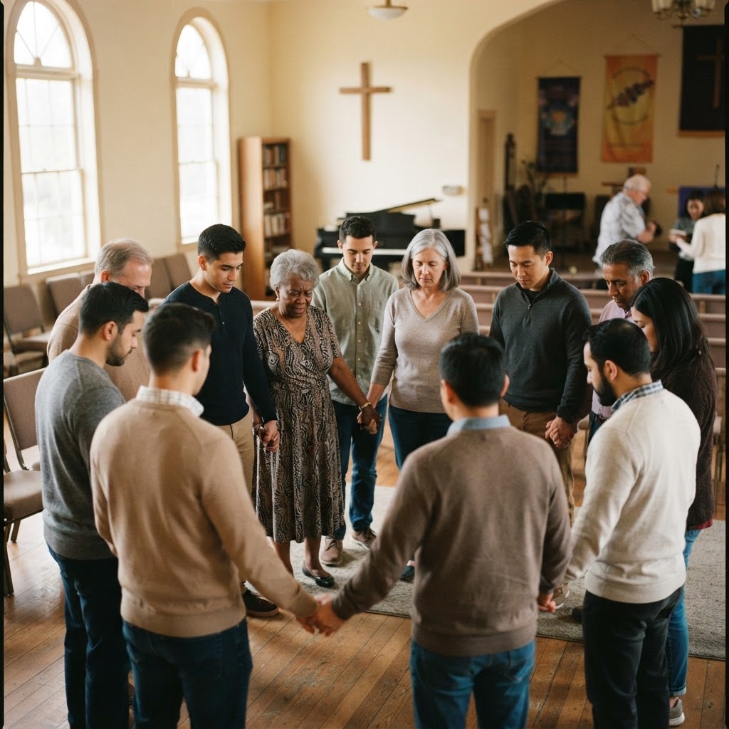 Community members gathered in prayer and fellowship